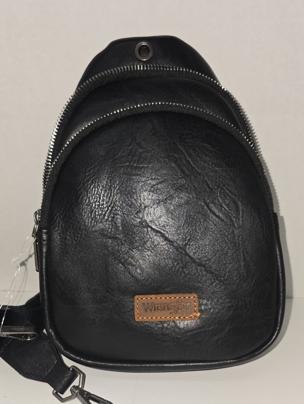 Wrangler Black Leather Sling‎ Belt Bag with Tan Logo Patch